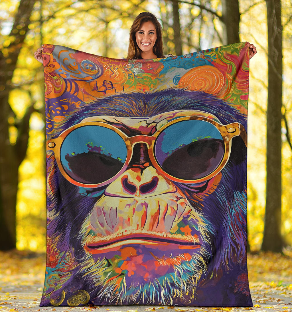 Monkey Blanket, Trippy Psychedelics Monkey Fleece Blanket, Monkey Throw Blanket, Monkey Gifts