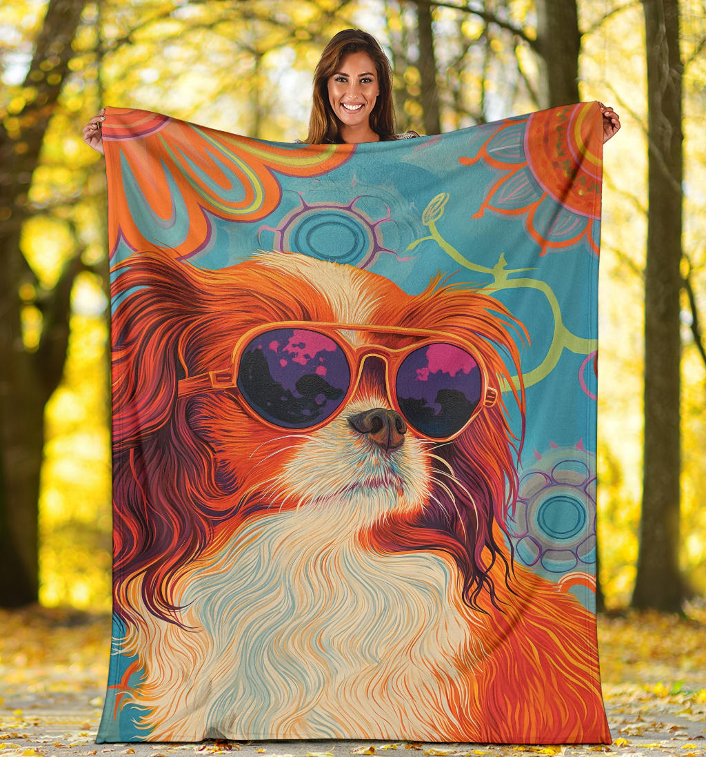 Japanese Chin Blanket, Trippy Psychedelics Japanese Chin Fleece Blanket, Japanese Chin Throw Blanket, Japanese Chin Gifts