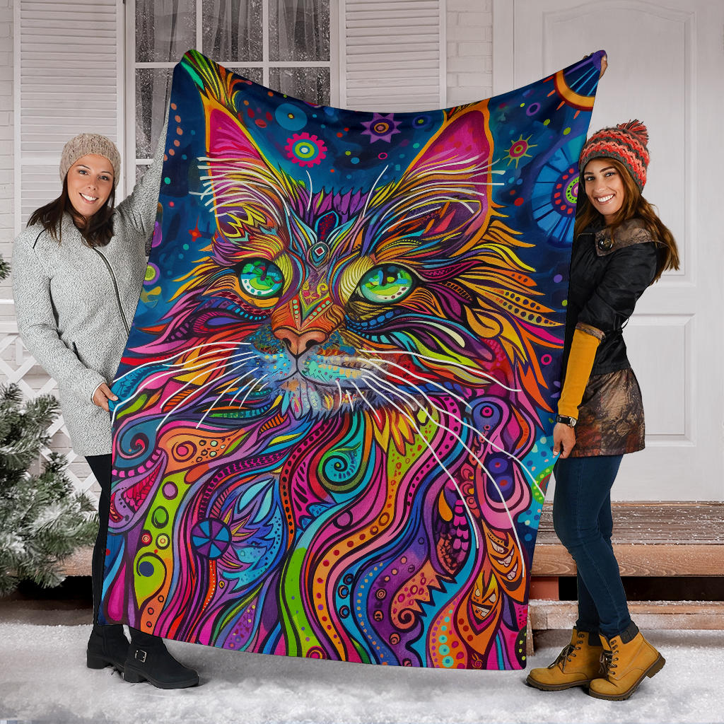 Maine Coon cat Blanket, Trippy Psychedelics Maine Coon cat Fleece Blanket, Maine Coon cat Throw Blanket, Maine Coon cat Gifts