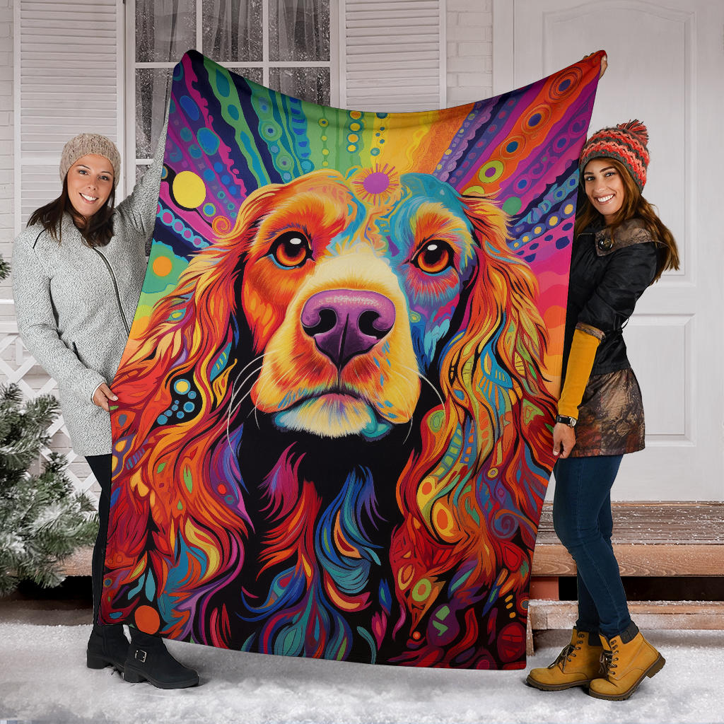 Cocker Spaniel Blanket, Cocker Spaniel Trippy Psychedelics Blanket, Cocker Spaniel Gifts, Cocker Spaniel Throw Blanket