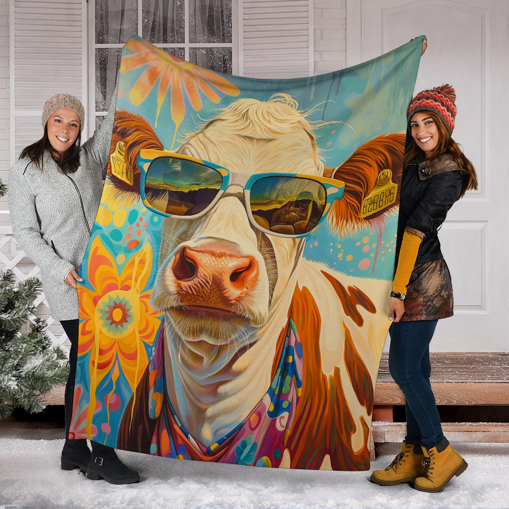 Cow Blanket, Trippy Psychedelics Cow Fleece Blanket, Cow Throw Blanket, Cow Gifts