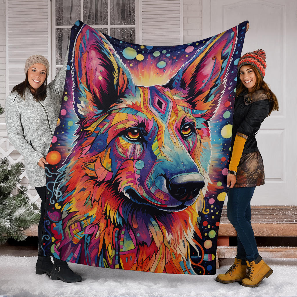 Trippy Psychedelics German Shepherd Blanket, German Shepherd Throw Blanket, German Shepherd Fleece Blanket, German Shepherd Gifts