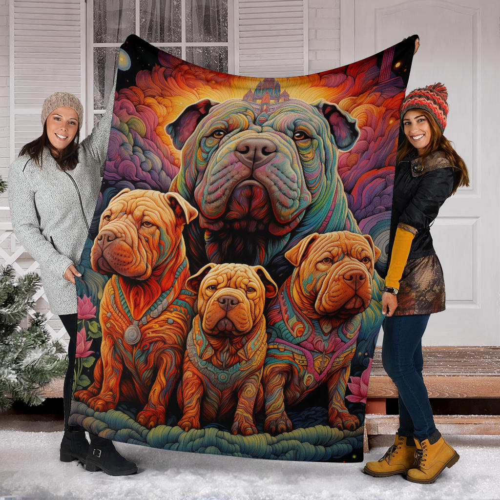 Chinese Shar-Pei Blanket, Trippy Psychedelics Chinese Shar-Pei Fleece Blanket, Chinese Shar-Pei Throw Blanket, Chinese Shar-Pei Gifts