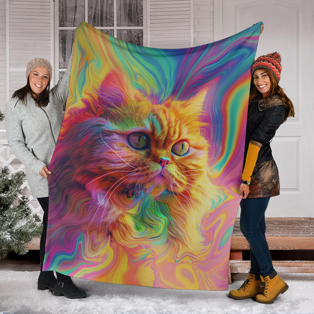 Persian Cat Blanket, Trippy Psychedelics Persian Cat Fleece Blanket, Persian Cat Throw Blanket, Persian Cat Gifts