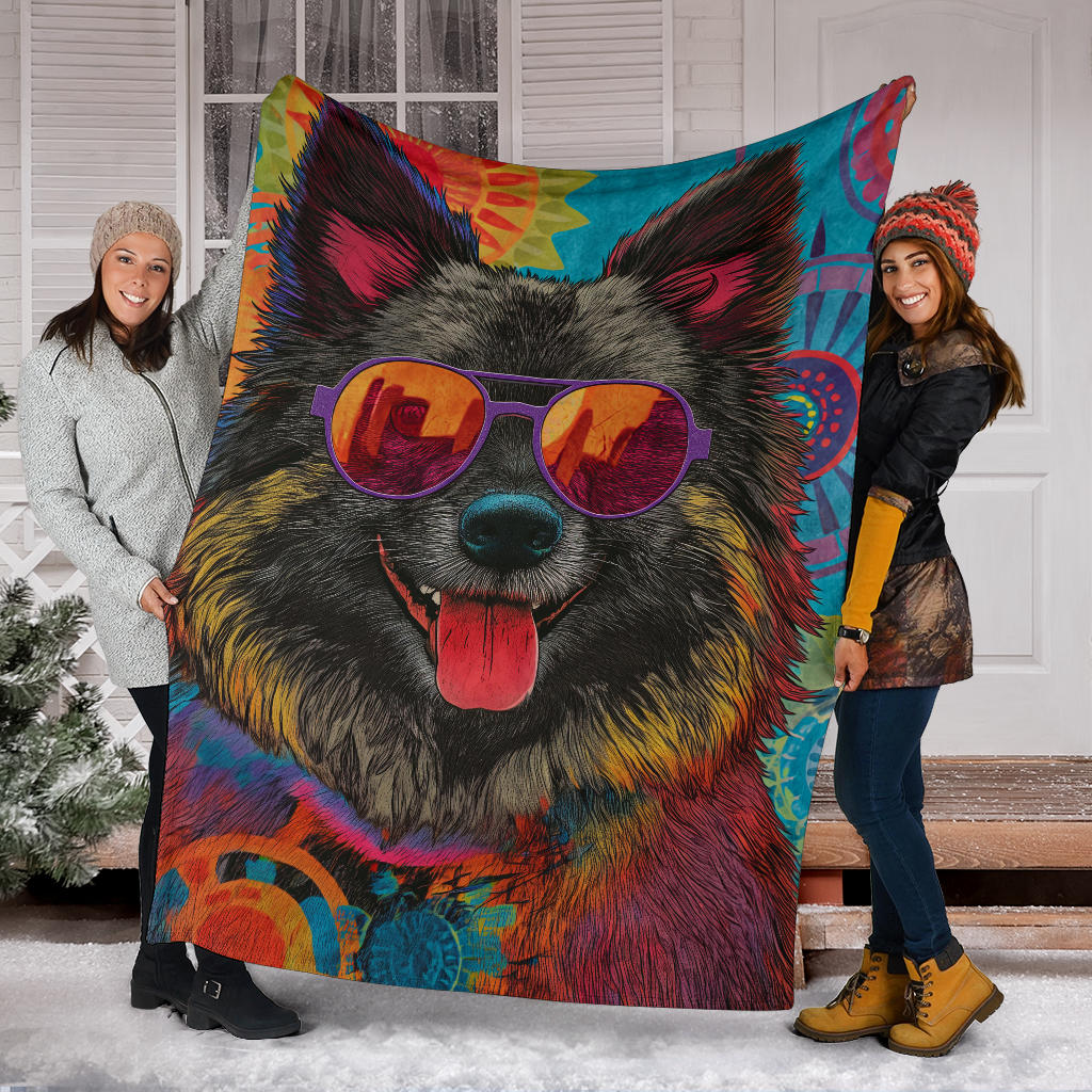 Keeshond Dog Blanket, Trippy Psychedelics Keeshond Dog Fleece Blanket, Keeshond Dog Throw Blanket, Keeshond Dog Gifts