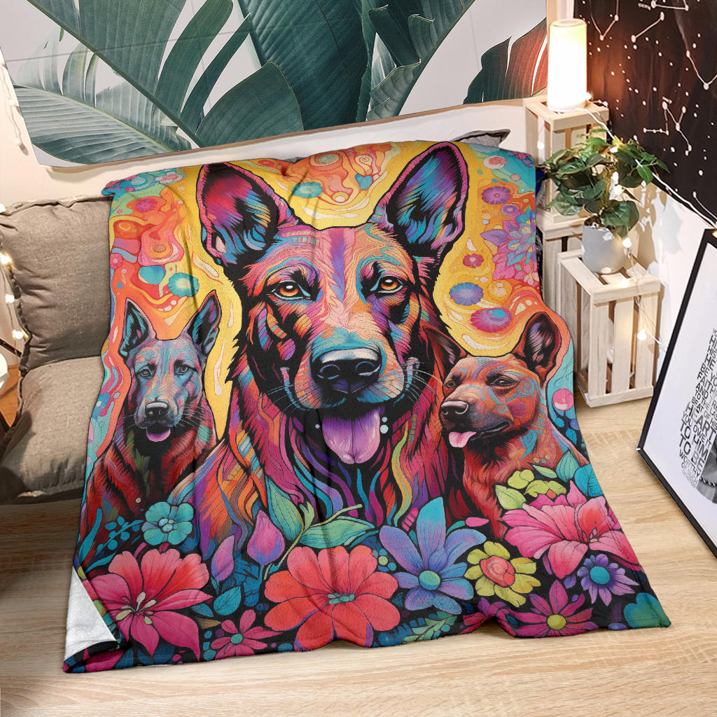 Belgian Malinois Blanket, Trippy Psychedelics Belgian Malinois  Fleece Blanket, Belgian Malinois Throw Blanket, Belgian Malinois Gifts