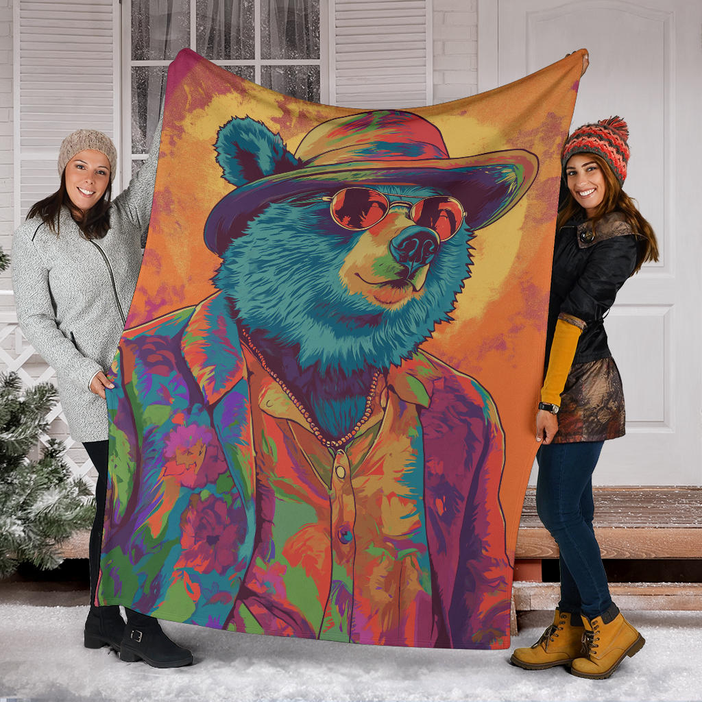 Bear Blanket, Trippy Psychedelics Bear Fleece Blanket, Bear Throw Blanket, Bear Gifts