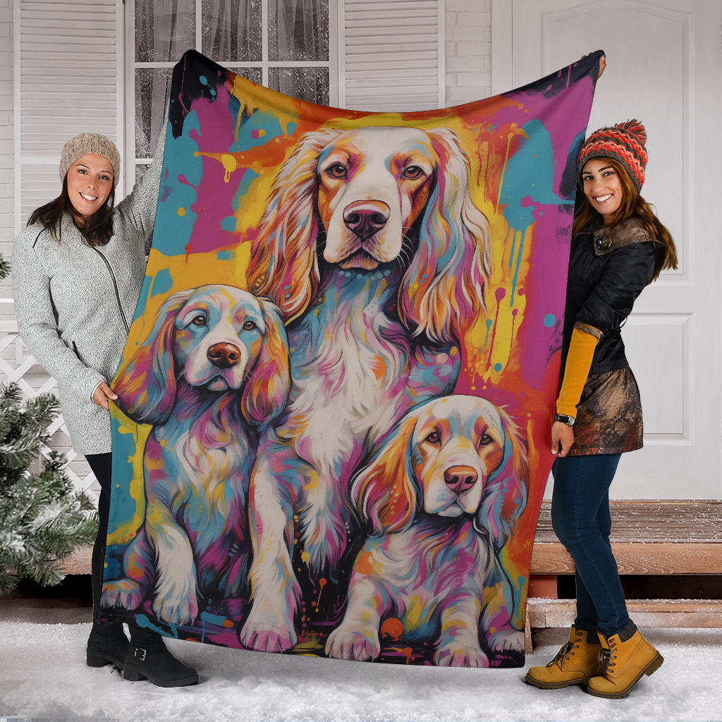 Clumber Spaniel Blanket, Trippy Psychedelics Clumber Spaniel Fleece Blanket, Clumber Spaniel Throw Blanket, Clumber Spaniel Gifts