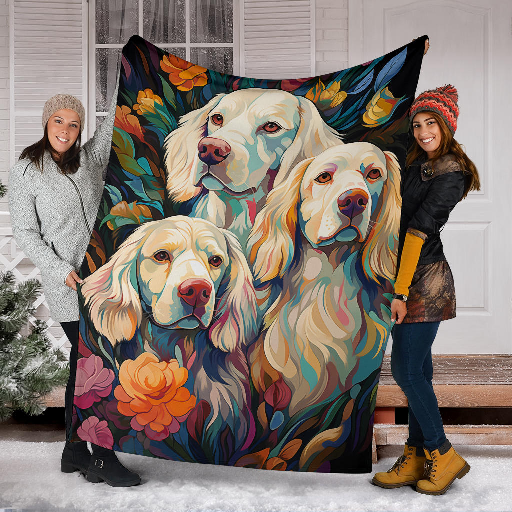 Clumber Spaniel Blanket, Trippy Psychedelics Clumber Spaniel Fleece Blanket, Clumber Spaniel Throw Blanket, Clumber Spaniel Gifts