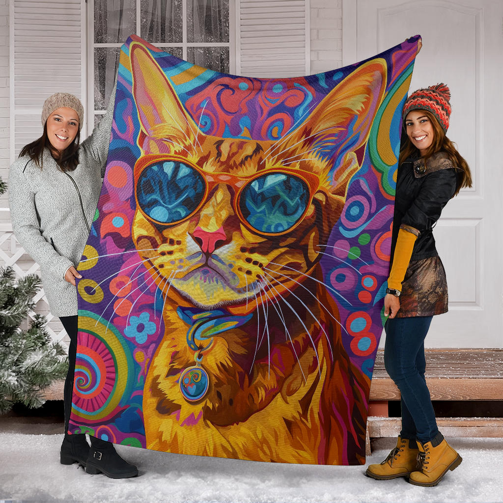 Abyssinian cat Blanket, Trippy Psychedelics Abyssinian cat Fleece Blanket, Abyssinian cat Throw Blanket, Abyssinian cat Gifts