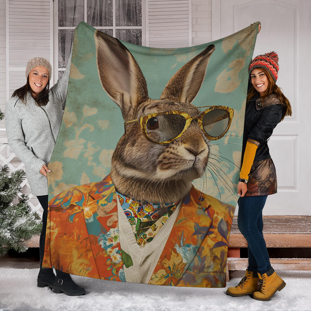 Rabbit Blanket, Trippy Psychedelics Rabbit Fleece Blanket, Rabbit Throw Blanket, Rabbit Gifts