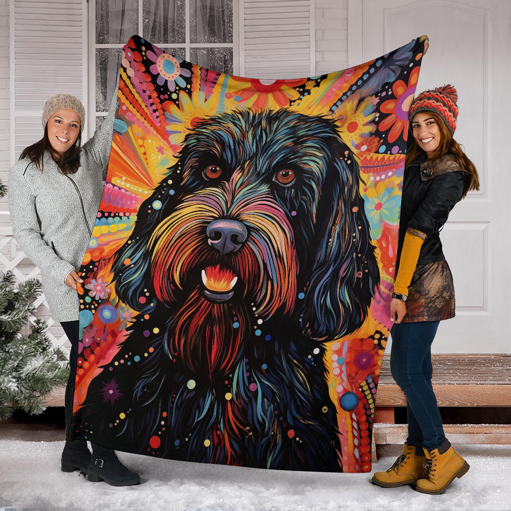 Black Russian Terrier Blanket, Trippy Psychedelics Black Russian Terrier Fleece Blanket, Black Russian Terrier Throw Blanket, Black Russian Terrier Gifts