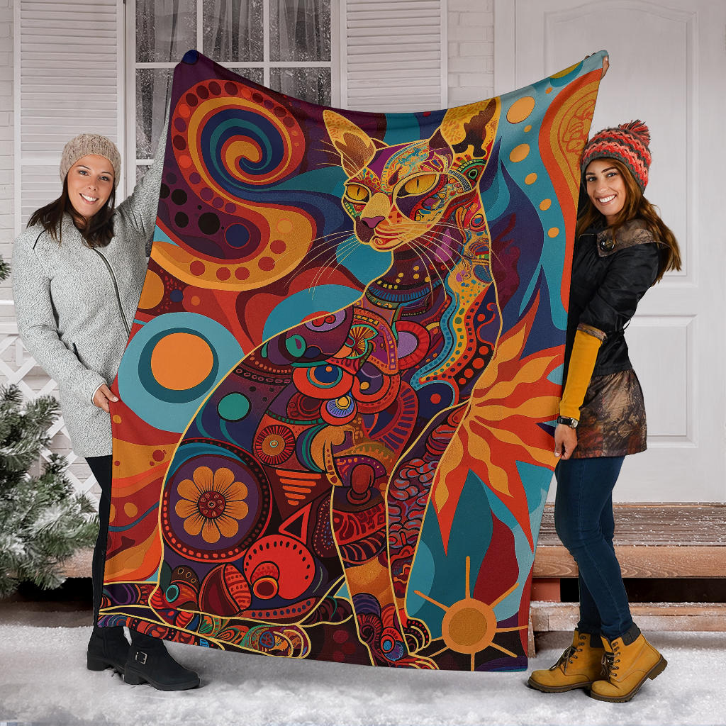 Oriental Cat Blanket, Trippy Psychedelics Oriental Cat Fleece Blanket, Oriental Cat Throw Blanket, Oriental Cat Gifts