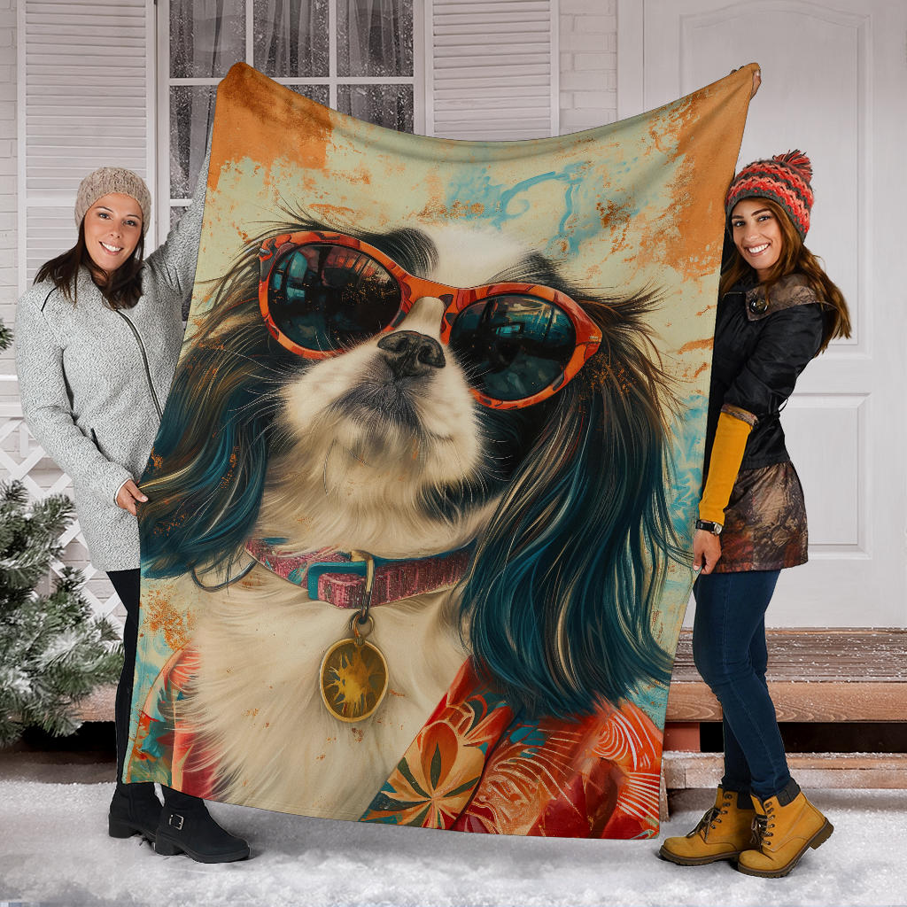 Japanese Chin Blanket, Trippy Psychedelics Japanese Chin Fleece Blanket, Japanese Chin Throw Blanket, Japanese Chin Gifts