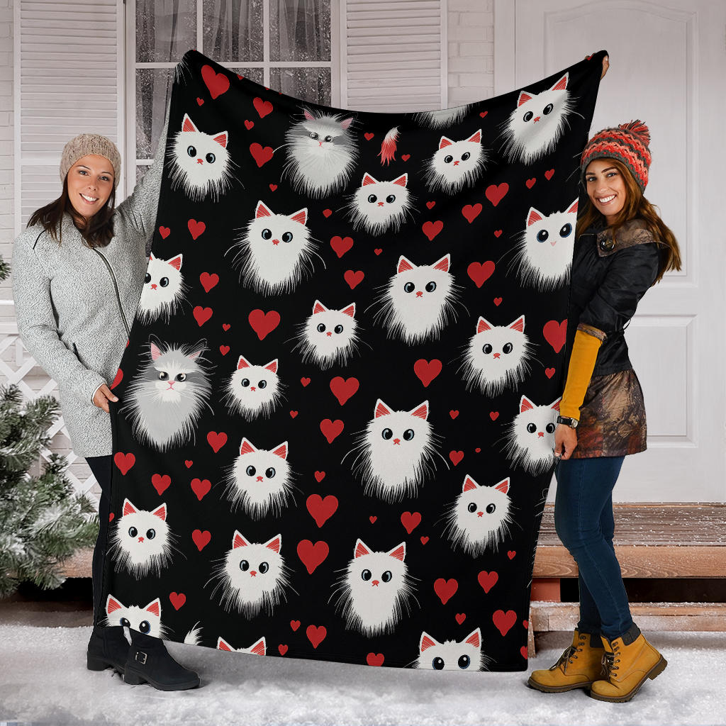 Persian Cat Hearts Blanket, Persian Cat Fleece Blanket