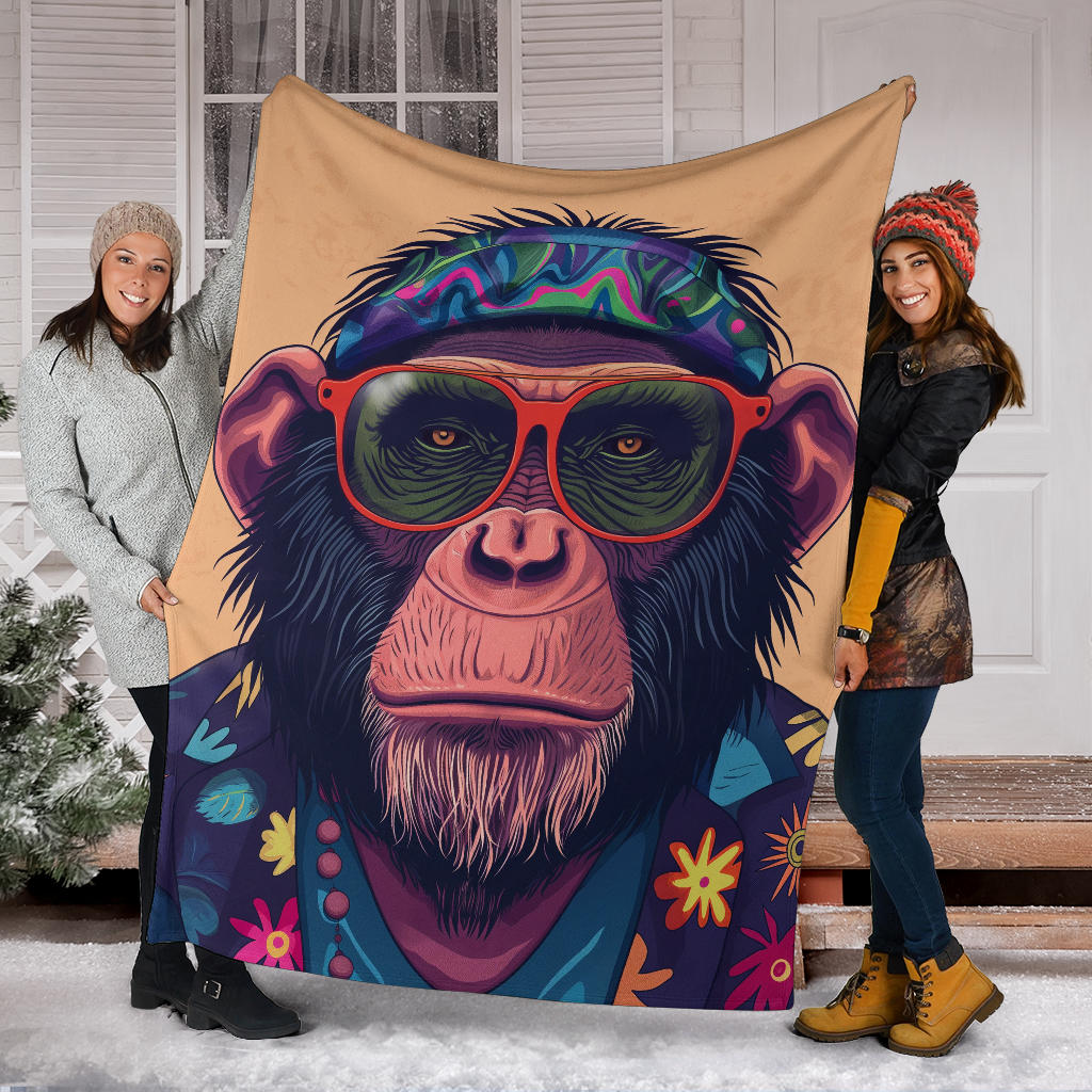 Chimpanzee Blanket, Trippy Psychedelics Chimpanzee Fleece Blanket, Chimpanzee Throw Blanket, Chimpanzee Gifts