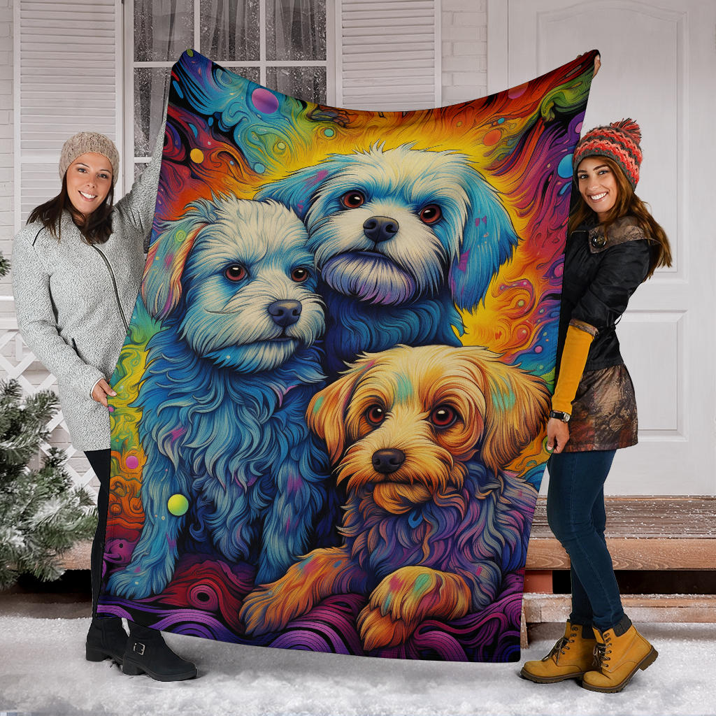 Dandie Dinmont Terrier  Blanket, Trippy Psychedelics Dandie Dinmont Terrier Fleece Blanket, Dandie Dinmont Terrier Throw Blanket, Dandie Dinmont Terrier Gifts