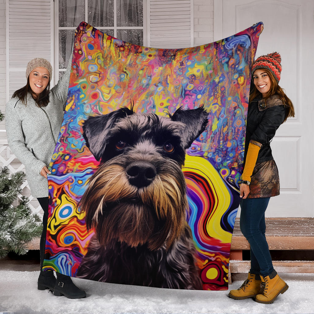 Miniature Schnauzer Blanket, Miniature Schnauzer Dog Trippy Psychedelics Blanket, Miniature Schnauzer Gifts, Miniature Schnauzer Throw Blanket