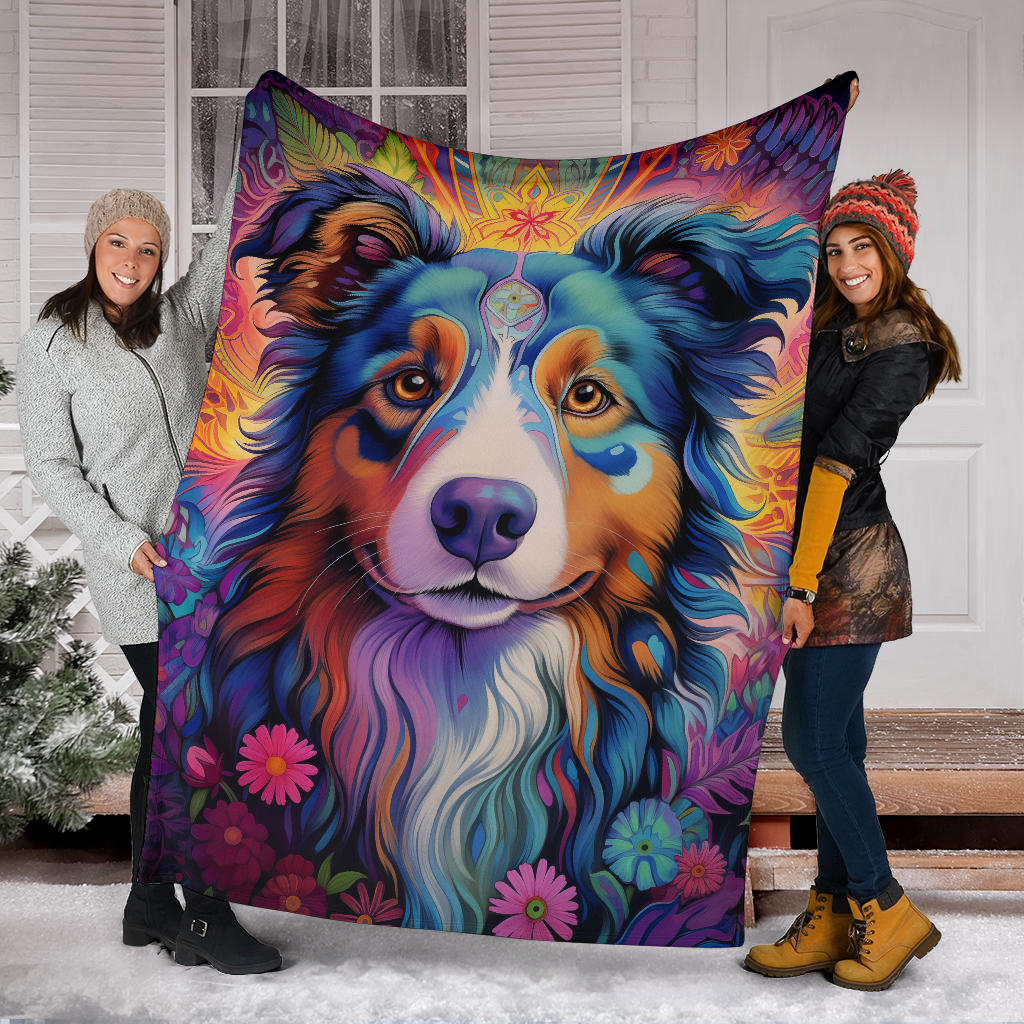 Australian Shepherd Blanket, Australian Shepherd Trippy Psychedelics Blanket, Australian Shepherd Gifts, Australian Shepherd Throw Blanket