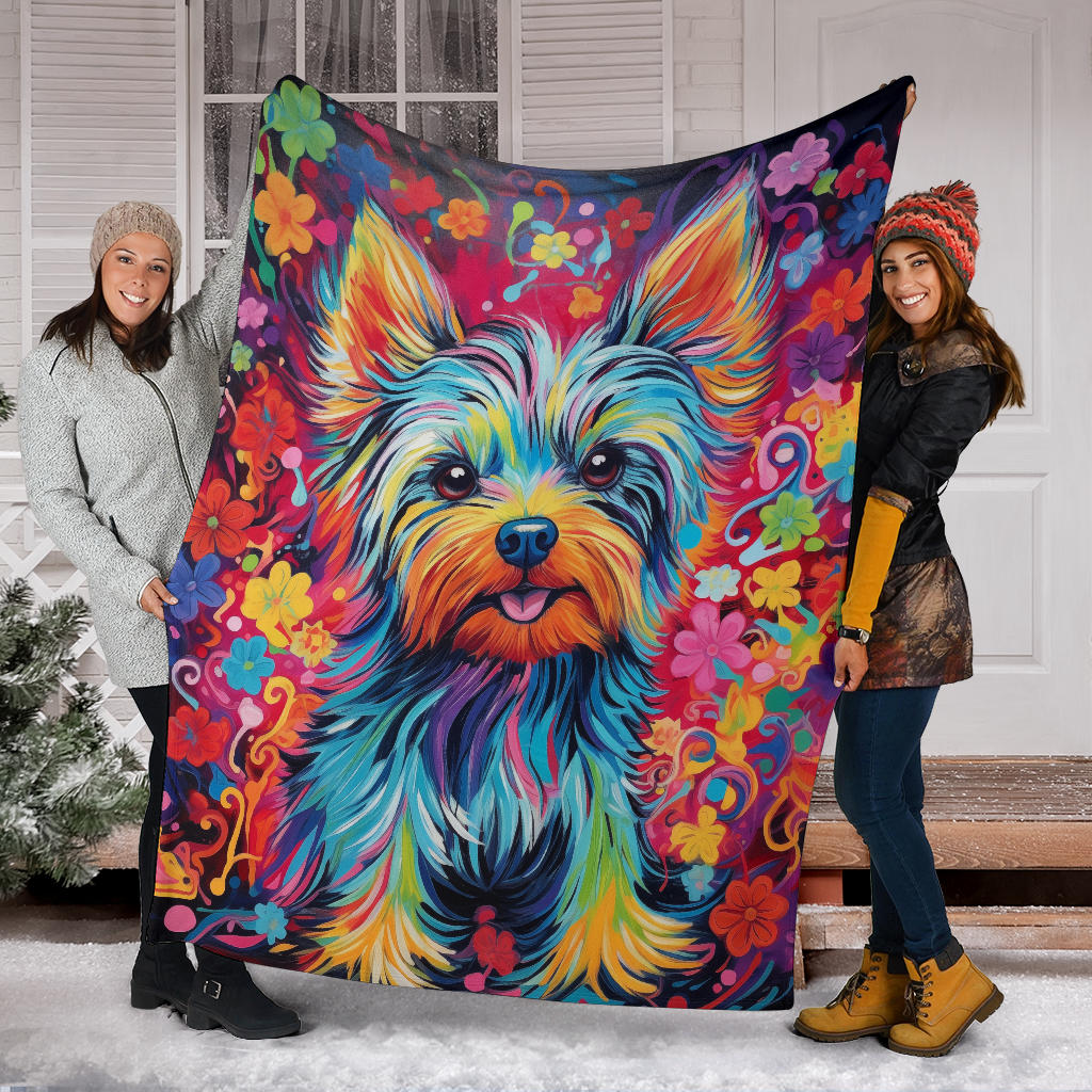 Trippy Psychedelics Yorkshire Terrier Blanket, Yorkshire Terrier Throw Blanket, Yorkshire Terrier Fleece Blanket, Yorkshire Terrier Gifts