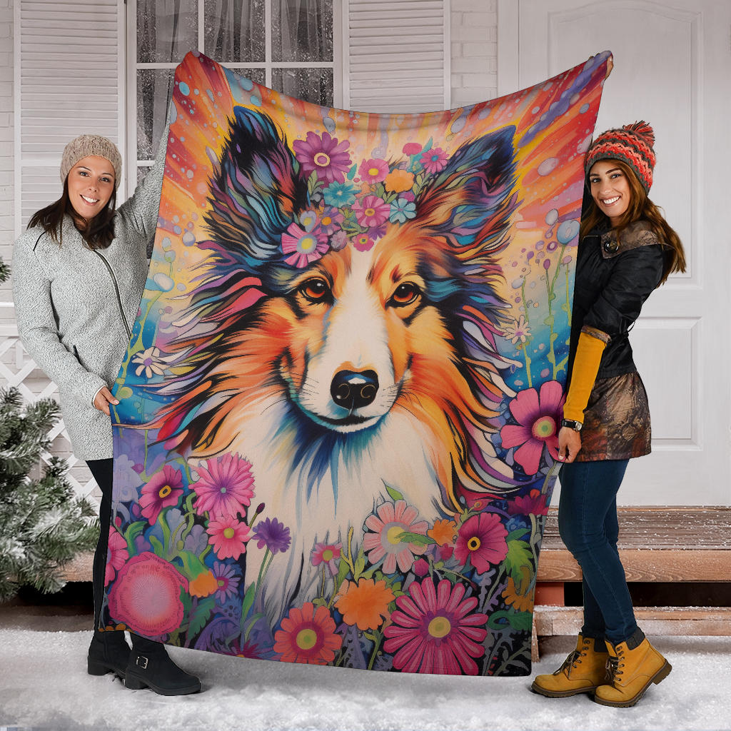 Shetland Sheepdog Blanket, Shetland Sheepdog Fleece Blanket, Shetland Sheepdog Trippy Psychedelics Throw Blanket, Shetland Sheepdog Gifts