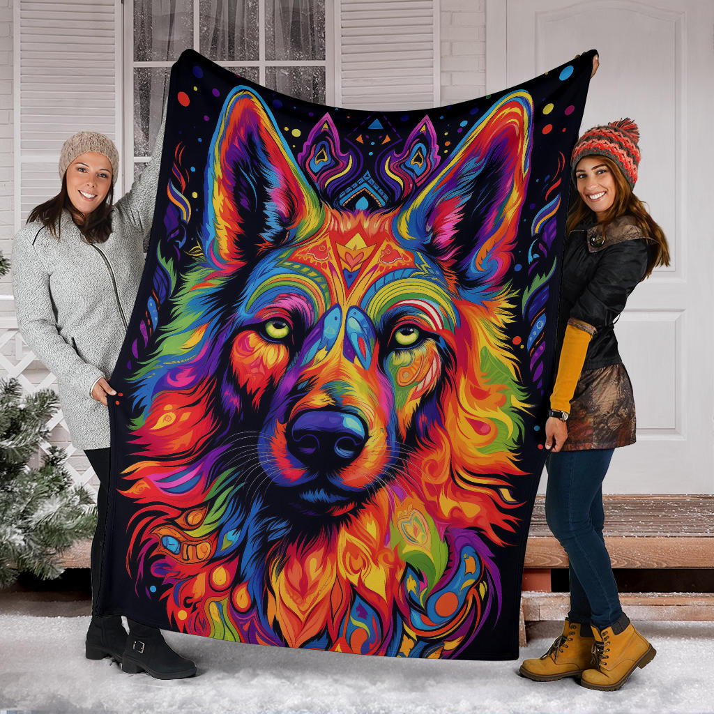 Trippy Psychedelics German Shepherd Blanket, German Shepherd Throw Blanket, German Shepherd Fleece Blanket, German Shepherd Gifts