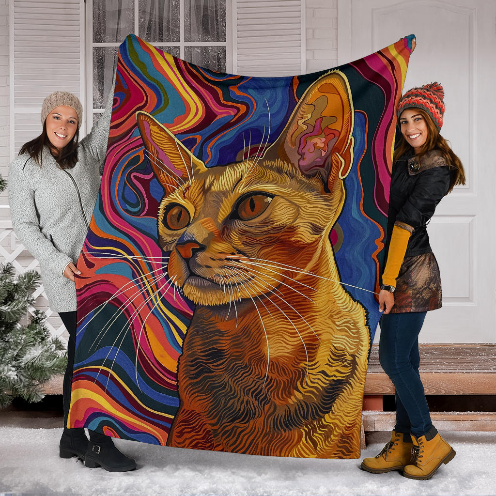 Abyssinian cat Blanket, Trippy Psychedelics Abyssinian cat Fleece Blanket, Abyssinian cat Throw Blanket, Abyssinian cat Gifts