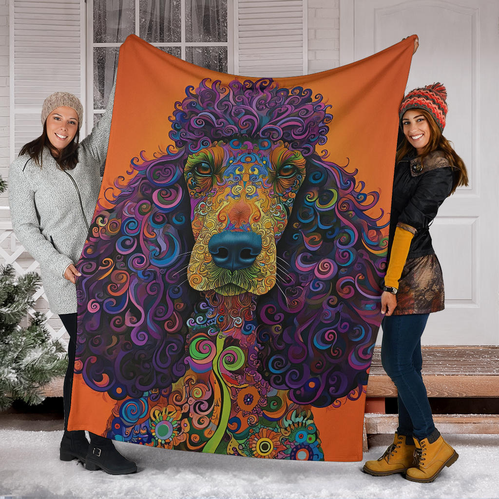 Irish Water Spaniel Blanket, Trippy Psychedelics Irish Water Spaniel Fleece Blanket, Irish Water Spaniel Throw Blanket, Irish Water Spaniel Gifts