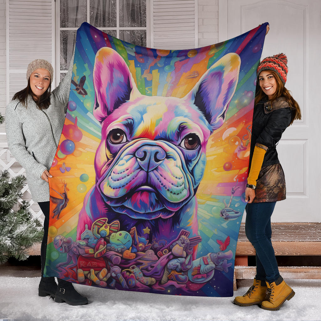 Trippy Psychedelics French Bulldog, French Bulldog Throw Blanket, French Bulldog Fleece Blanket, French Bulldog Gifts