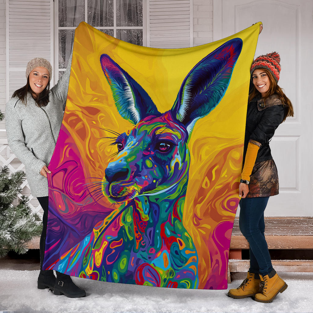 Kangaroo Blanket, Trippy Psychedelics Kangaroo Fleece Blanket, Kangaroo Throw Blanket, Kangaroo Gifts