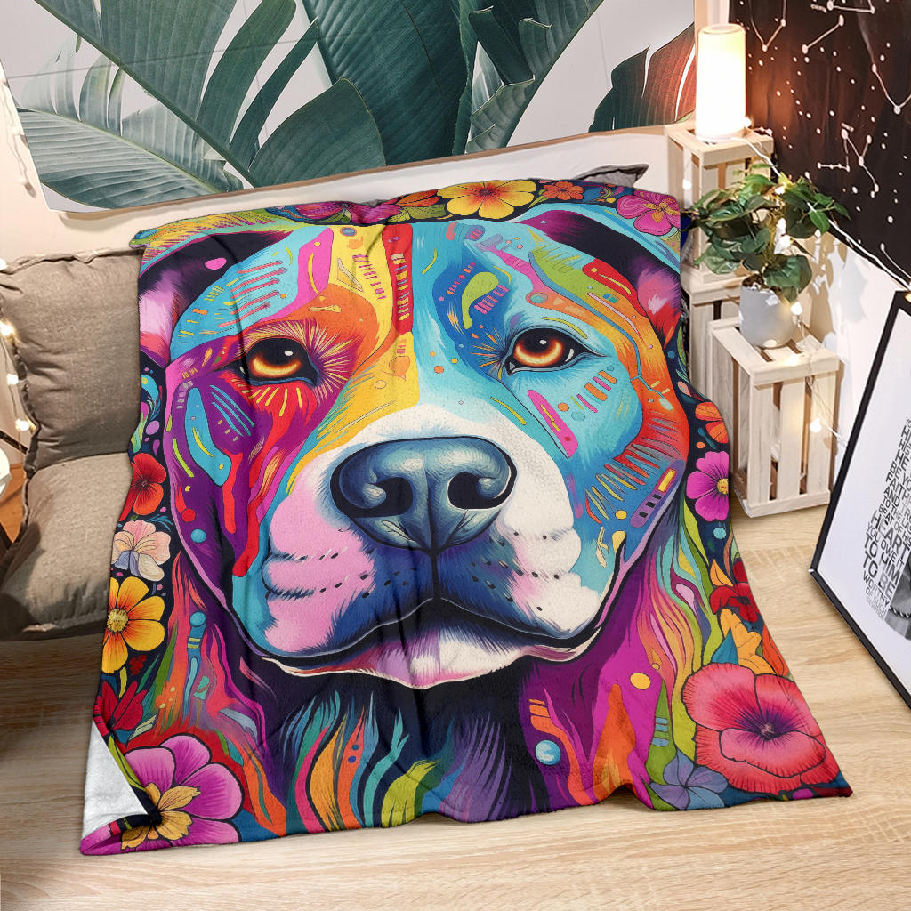 American Staffordshire Terrier Blanket, Trippy Psychedelics American Staffordshire Terrier Fleece Blanket, American Staffordshire Terrier Throw Blanket, American Staffordshire Terrier Gifts