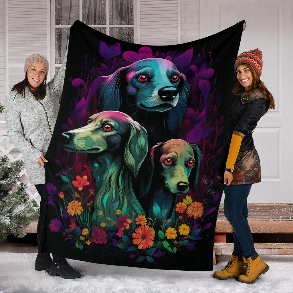 Saluki Blanket, Trippy Psychedelics Saluki Fleece Blanket, Saluki Throw Blanket, Saluki Gifts