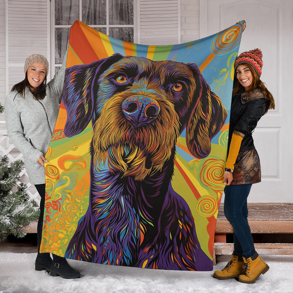 German Wirehaired Pointer Blanket, Trippy Psychedelics German Wirehaired Pointer Fleece Blanket, German Wirehaired Pointer Throw Blanket, German Wirehaired Pointer Gifts