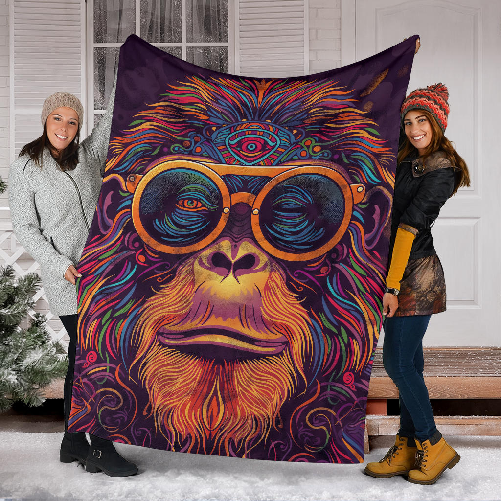 Orangutan animal Blanket, Trippy Psychedelics Orangutan animal Fleece Blanket, Orangutan animal Throw Blanket, Orangutan animal Gifts