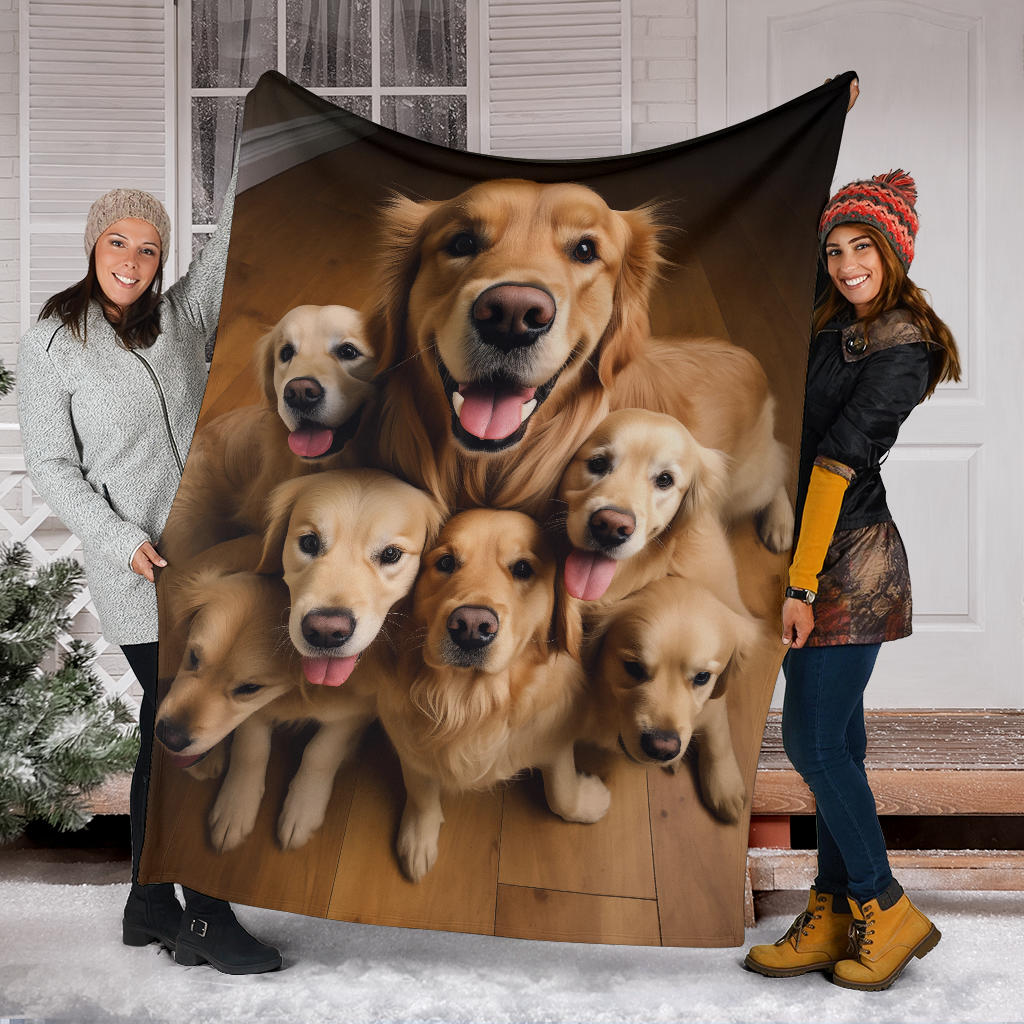 Golden Retriever Family Blanket, Golden Retriever Gifts, Golden Retriever Fleece Blanket