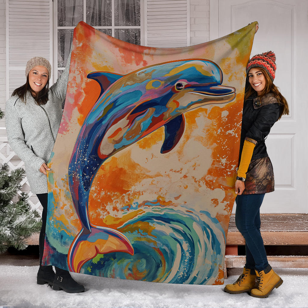 Dolphin Blanket, Trippy Psychedelics Dolphin Fleece Blanket, Dolphin Throw Blanket, Dolphin Gifts