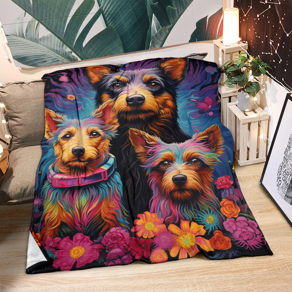 Australian Terrier Blanket, Trippy Psychedelics Australian Terrier Fleece Blanket, Australian Terrier Throw Blanket, Australian Terrier Gifts