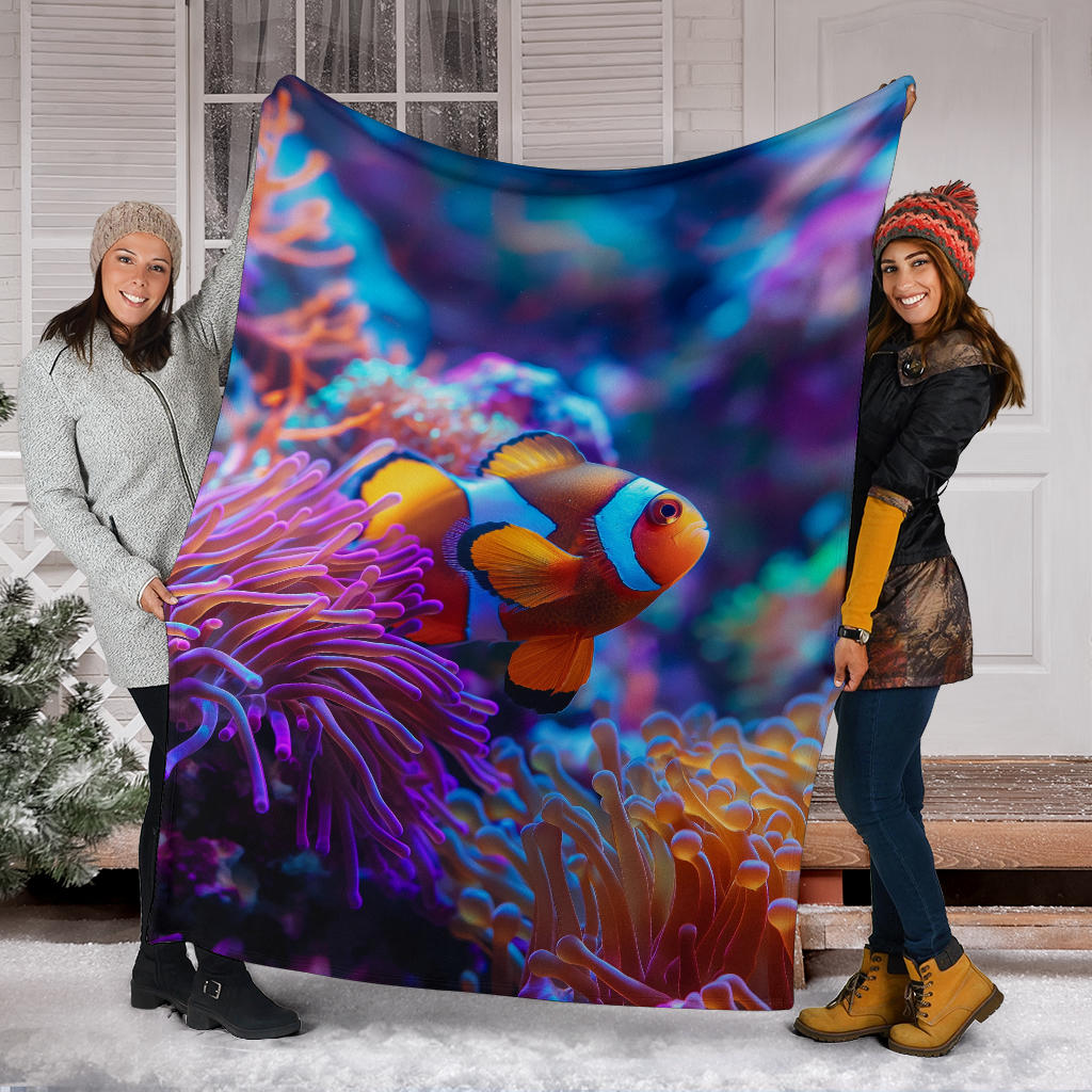 Clownfish Blanket, Trippy Psychedelics Clownfish Fleece Blanket, Clownfish Throw Blanket, Clownfish Gifts