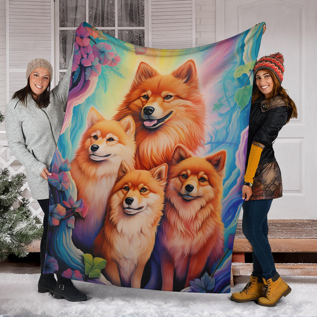 Finnish Spitz Blanket, Trippy Psychedelics Finnish Spitz Fleece Blanket, Finnish Spitz Throw Blanket, Finnish Spitz Gifts