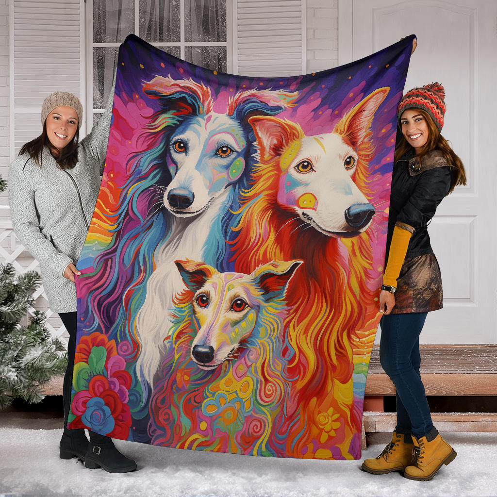 Borzoi Blanket, Trippy Psychedelics Borzoi Fleece Blanket, Borzoi Throw Blanket, Borzoi Gifts