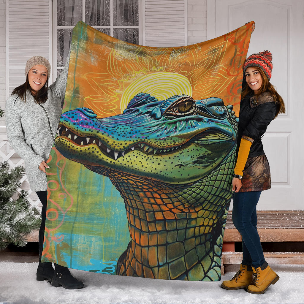 Alligator Blanket, Trippy Psychedelics Alligator Fleece Blanket, Alligator Throw Blanket, Alligator Gifts