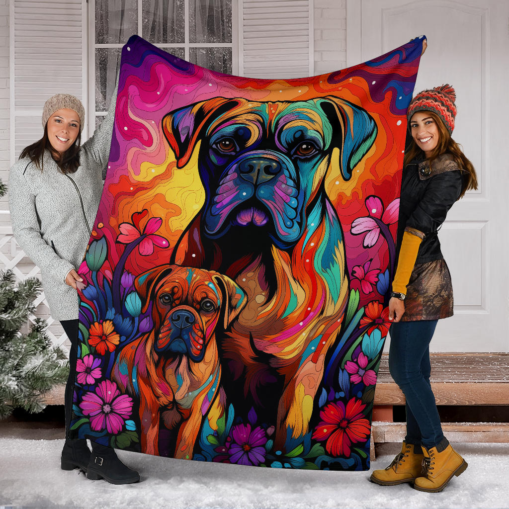 Bullmastiff Blanket, Trippy Psychedelics Bullmastiff Fleece Blanket, Bullmastiff Throw Blanket, Bullmastiff Gifts