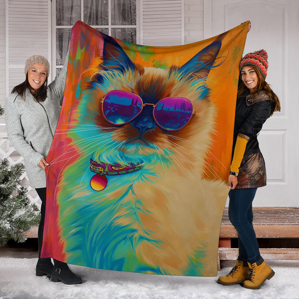 Birman cat Blanket, Trippy Psychedelics Birman cat Fleece Blanket, Birman cat Throw Blanket, Birman cat Gifts