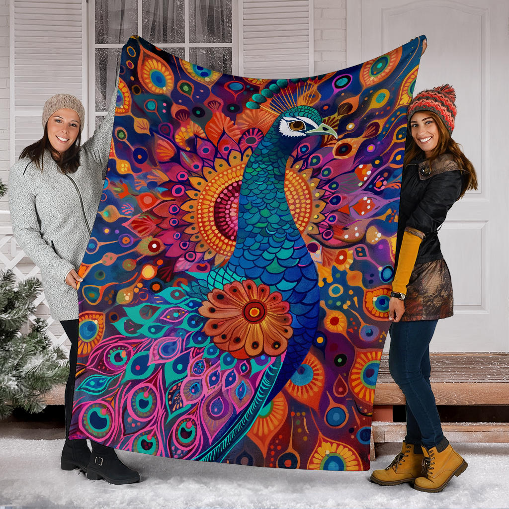 Peacock Blanket, Trippy Psychedelics Peacock Fleece Blanket, Peacock Throw Blanket, Peacock Gifts