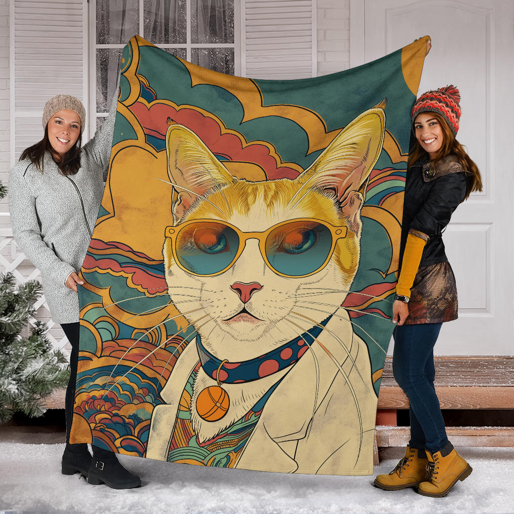 Japanese Bobtail cat Blanket, Trippy Psychedelics Japanese Bobtail cat Fleece Blanket, Japanese Bobtail cat Throw Blanket, Japanese Bobtail cat Gifts