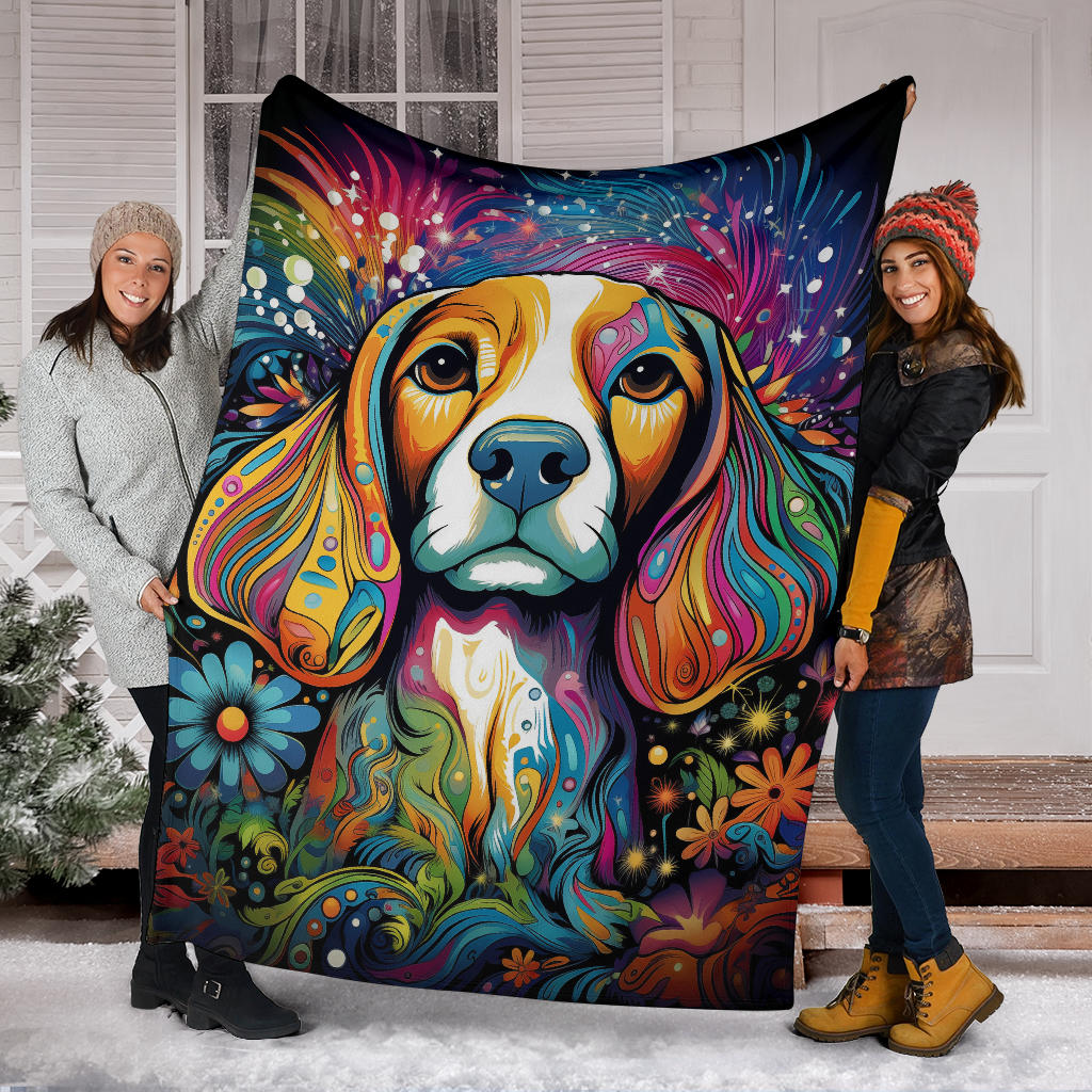 Trippy Psychedelics Beagle Dog, Beagle Dog Fleece Blanket, Beagle Dog Throw Blanket, Beagle Gifts