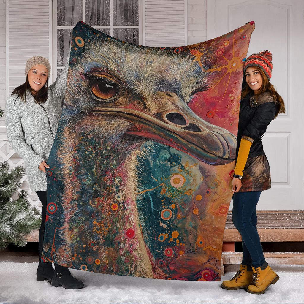 Ostrich Blanket, Trippy Psychedelics Ostrich Fleece Blanket, Ostrich Throw Blanket, Ostrich Gifts