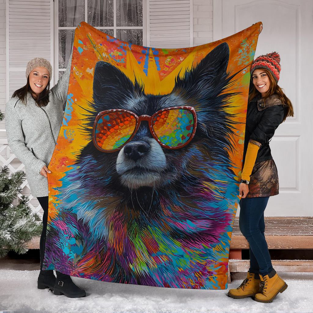 Keeshond Dog Blanket, Trippy Psychedelics Keeshond Dog Fleece Blanket, Keeshond Dog Throw Blanket, Keeshond Dog Gifts