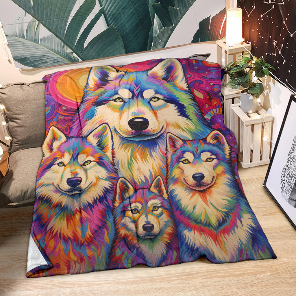 Alaskan Malamute Blanket, Trippy Psychedelics Alaskan Malamute Fleece Blanket, Alaskan Malamute Throw Blanket, Alaskan Malamute Gifts