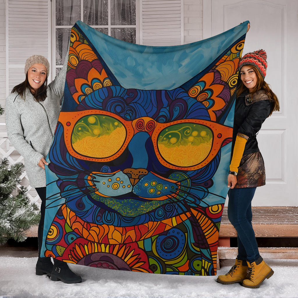 Manx cat Blanket, Trippy Psychedelics Manx cat Fleece Blanket, Manx cat Throw Blanket, Manx cat Gifts